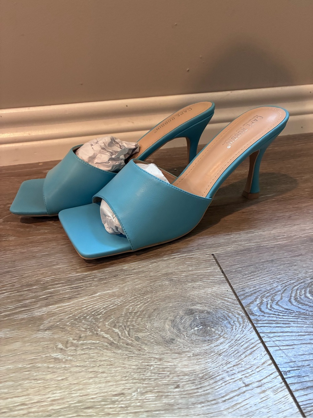 Teal Open-Toe Mule Heels - Unbranded